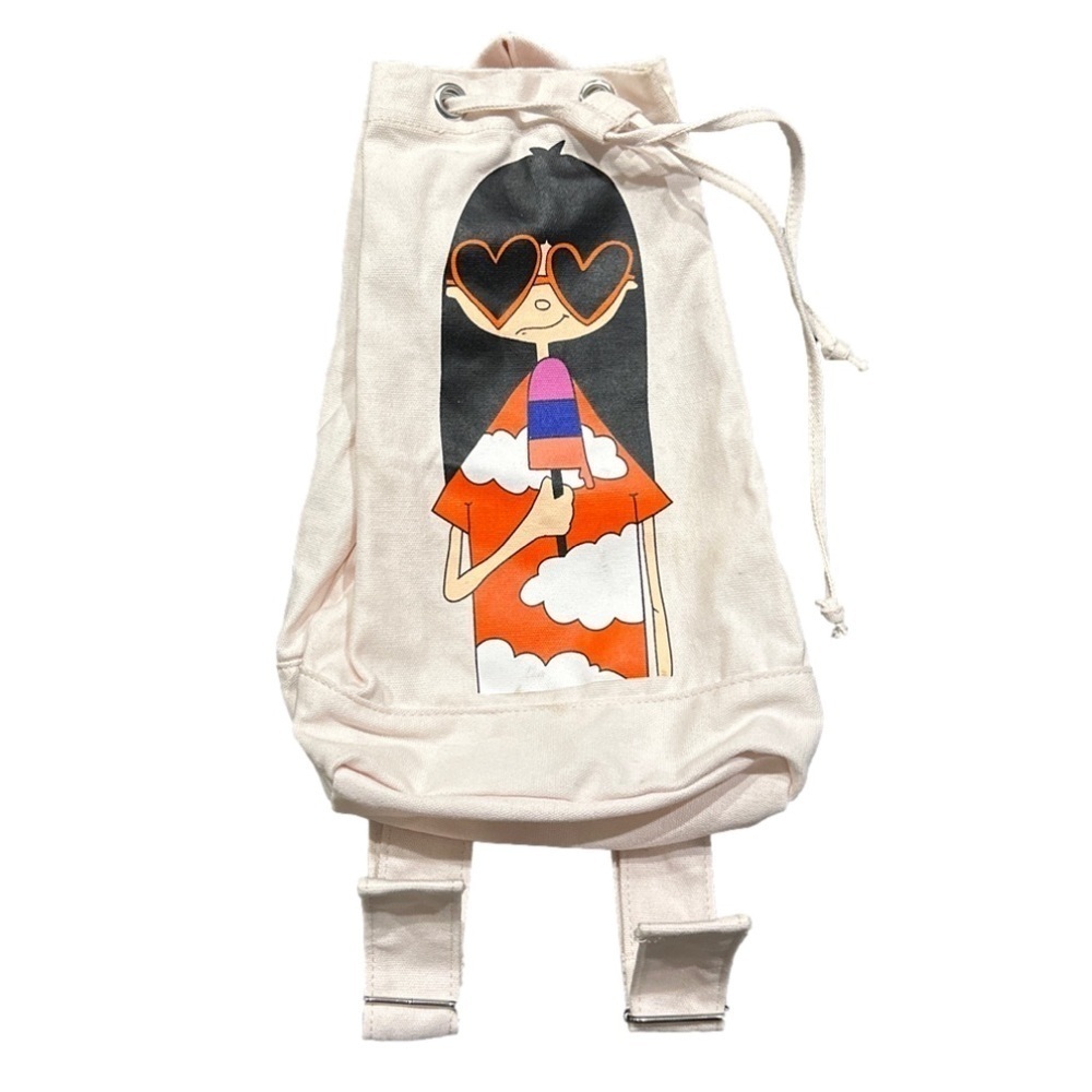 Little Marc Jacobs draw string graphic girls backpack in light pink